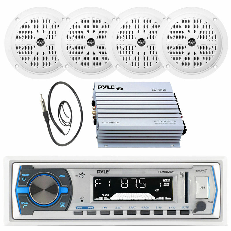 Pyle 1DIN Marine Bluetooth Receiver, Antenna, 400W Amp, 4 Speakers