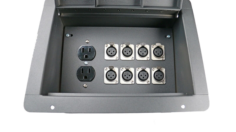 Recessed Stage Audio Floor Box With 8 Xlr Mic Female Connectors + Ac Outlet