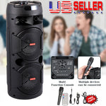 Dual 6.5" Portable FM Bluetooth Party Speaker Subwoofer Heavy Bass Sound w/ Mic