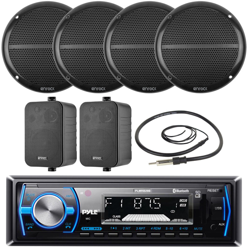 Pyle PLMRB29B 1 DIN Stereo Receiver, 2x 4" Speakers, 4x 6.5" Speakers, Antenna