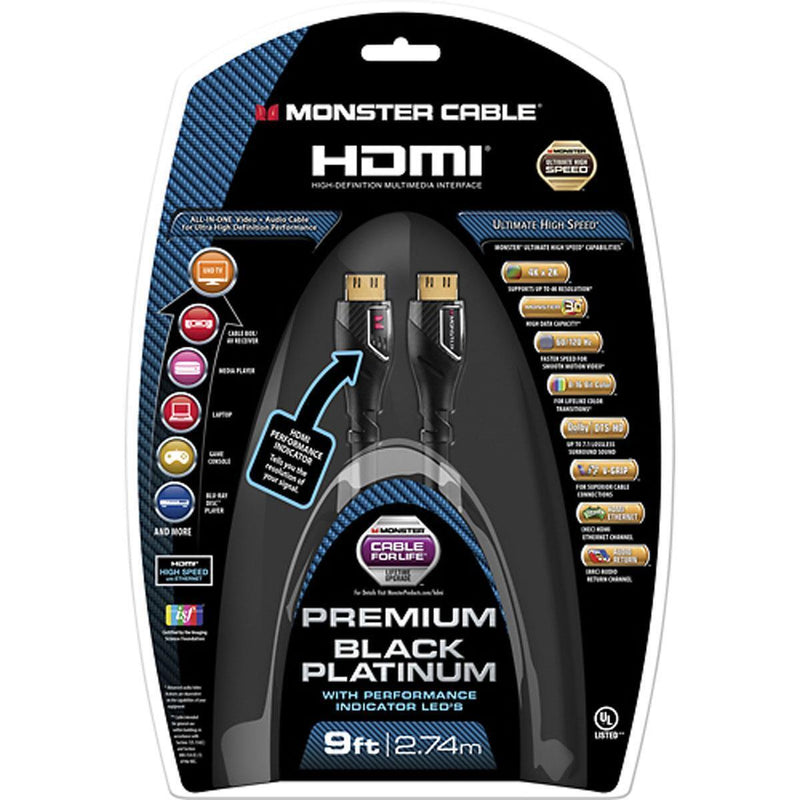 Black Platinum High Speed 9' Hdmi Cable, Ethernet+Indicator Lights