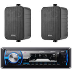 Pyle PLMRB29B 1 DIN USB Bluetooth Stereo Receiver with 2x Enrock 4" 30W Speakers