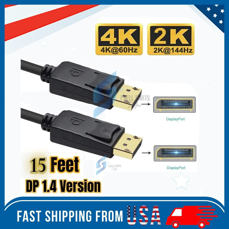 Display Port To Display Port Cable Dp To Dp 4K 60Hz High Speed Video Audio 15 Ft