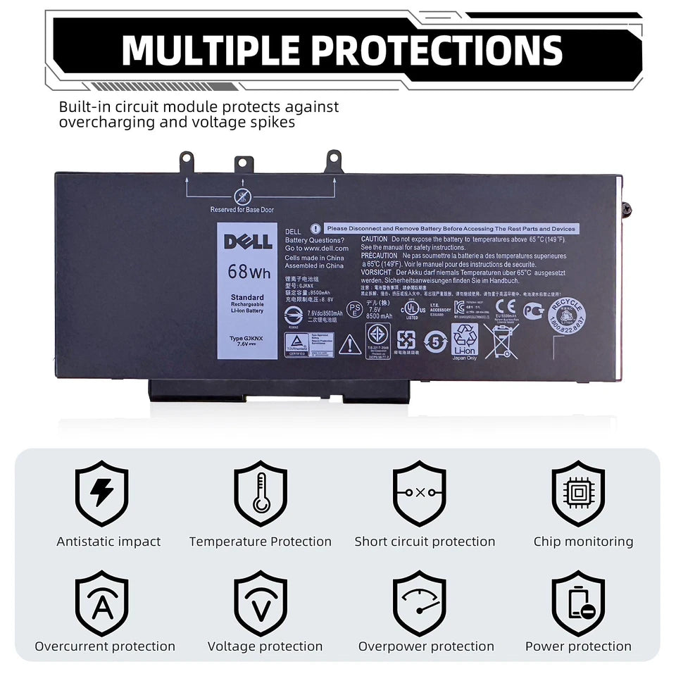 Dell Latitude GJKNX 68Wh Genuine Replacement Battery for Latitude 5480 5490 5491 5580 5590 5591 5280