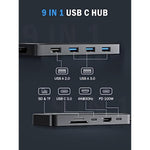 9 In 1 Usb C Hub Multiport Adapter 3 Usb 3 0 5Gbps Port Type C Data Port 100W Pd Sd Tf Card Reader Adapter Compatible For Windows Mac Ipad
