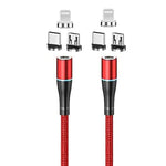 3 In 1 Magnetic Charging Cable Fast Charge And Data Transfer Led Usb To Micro Usb Type C For Android Iphone And Ipad 6 6 Ft Red 2 Pack
