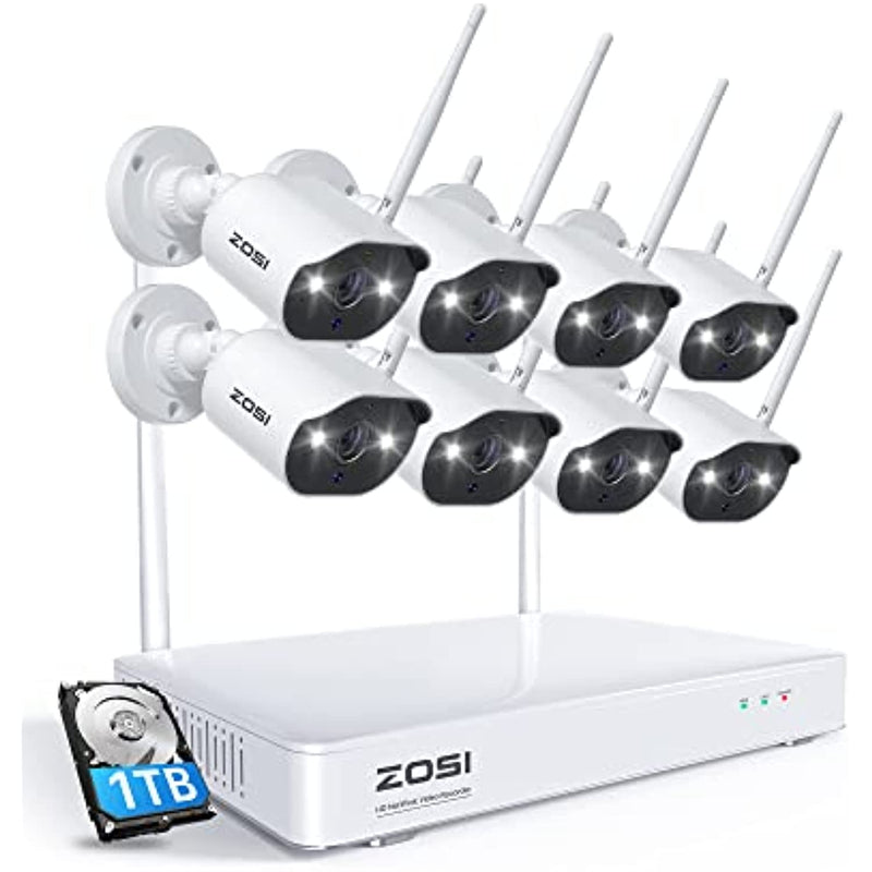 2K Spotlight Wireless Security Camera System With Two Way Audio 2K H 265 8Ch Nvr With 1Tb Hard Drive 8Pcs