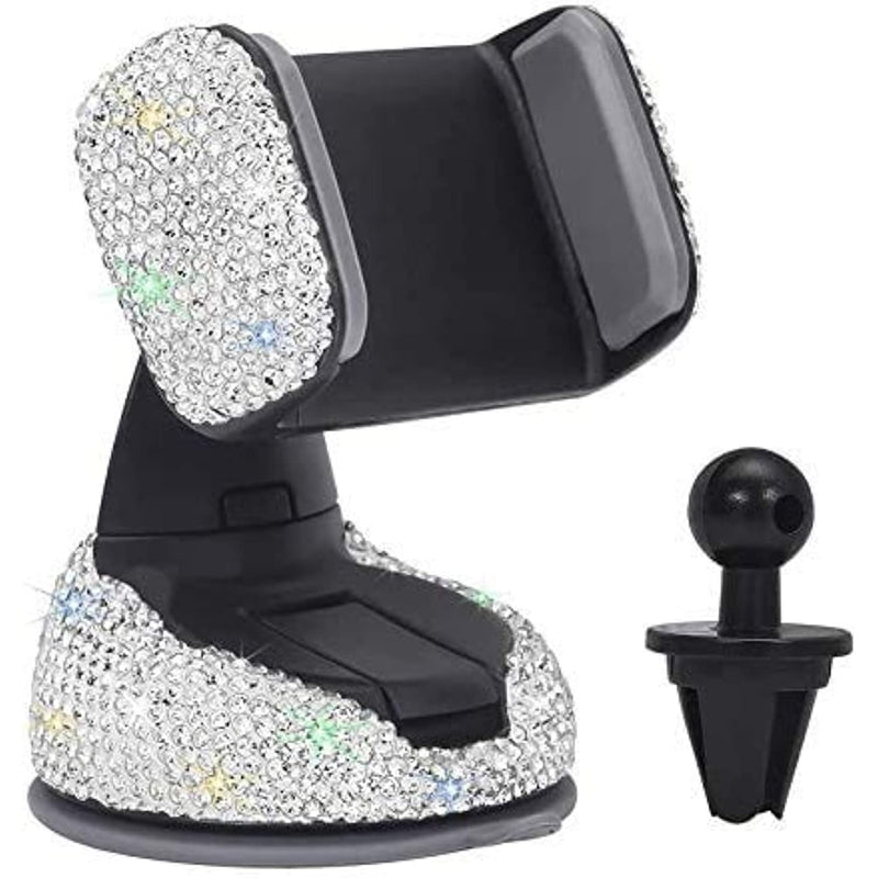Bling Car Phone Holder Rhinestone Bling Crystal Car Phone Mount With One Air Vent Base Universal Cell Phone Holder For Dashboard Windshield And Air Vent White