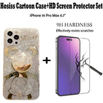 Cartoon Case for iPhone 14 Pro Max with HD Screen Protector Quicksand Cell Phone Pouch 506