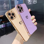 Luxury Electroplate Edge Bumper Case Compatible With Iphone 13 Pro Max Case Cute Plating Gold Love Heart On Side Back Full Camera Lens Protection Ultra Thin Slim Fit Soft Tpu Phone Cover Black