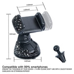 Bling Car Phone Holder Rhinestone Bling Crystal Car Phone Mount With One Air Vent Base Universal Cell Phone Holder For Dashboard Windshield And Air Vent Black