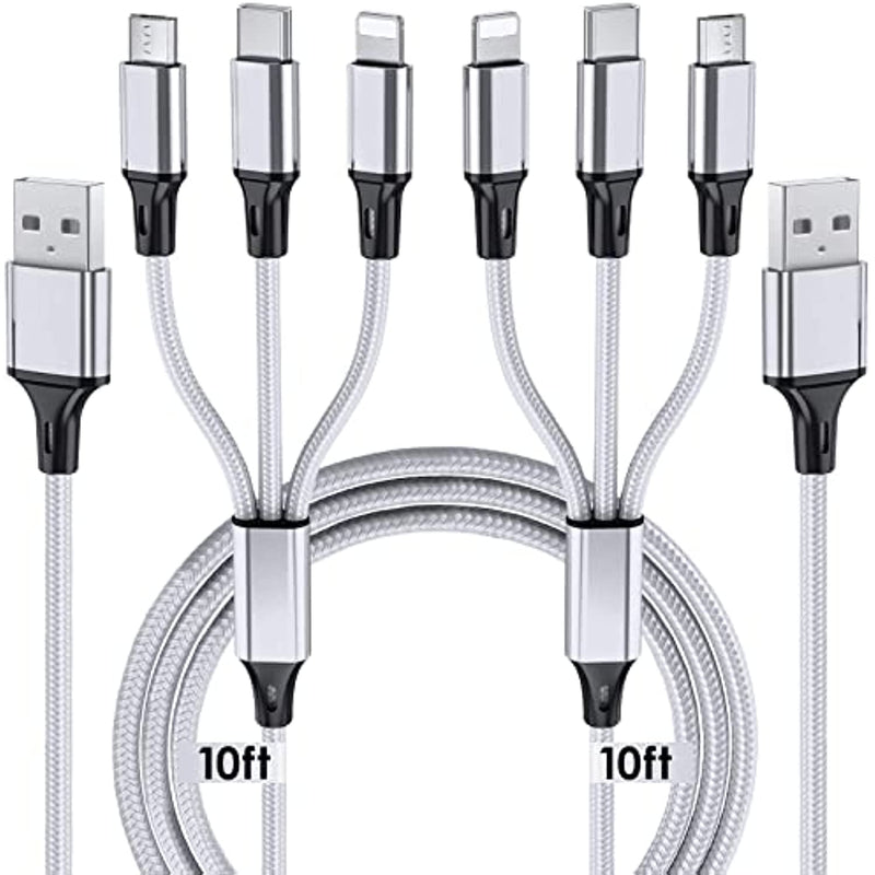 10Ft 2Pack Multi Phone Charger Cable Braided Universal 3 In 1 Charging Cord