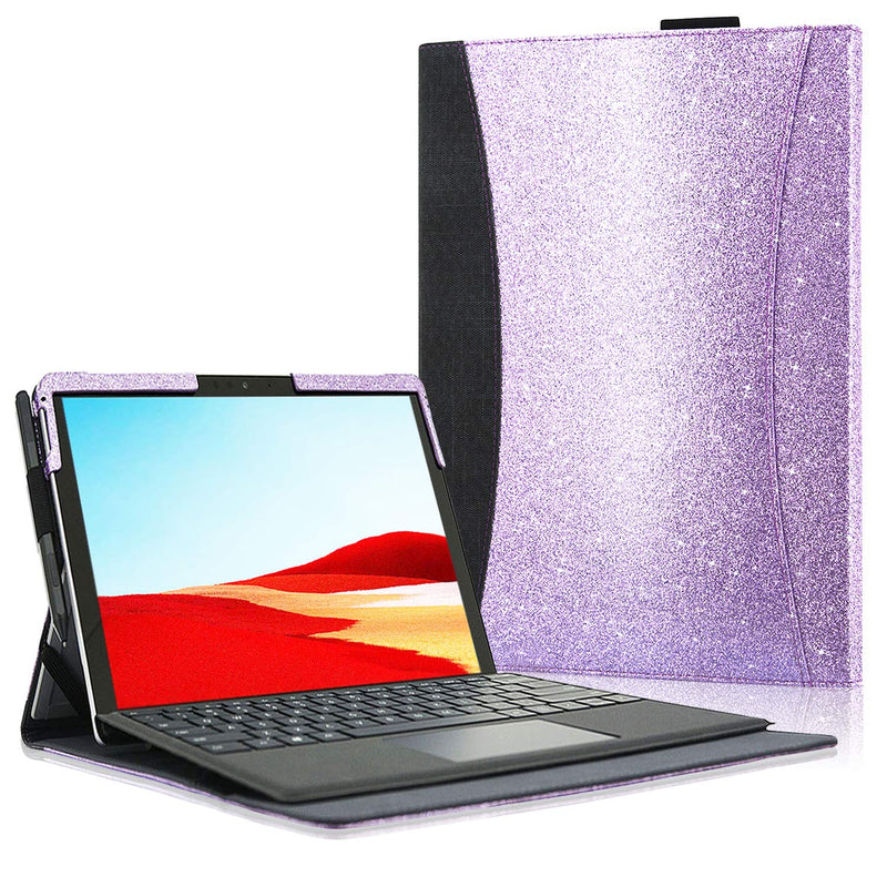 Case For Surface Pro X Multiple Angle Viewing With Pocket Business Cover Case For New Surface Pro X 2019 Releasefit Type Cover Keyboard Kickstand Glitter Purple