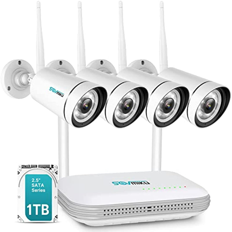 8Ch Wireless Surveillance System With 4Pcs 3Mp Full Hd Cameras 1Tb Hdd Floodlight Face Human Detection Monitor