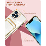 Ziye For Iphone 13 Pro Wallet Case With Card Holder For Women Girly Cute Slim Flexible Soft Tpu Plating Lens Camera Shockproof Protective Cover Electroplated Gold Edge For Iphone 13 Pro Case White