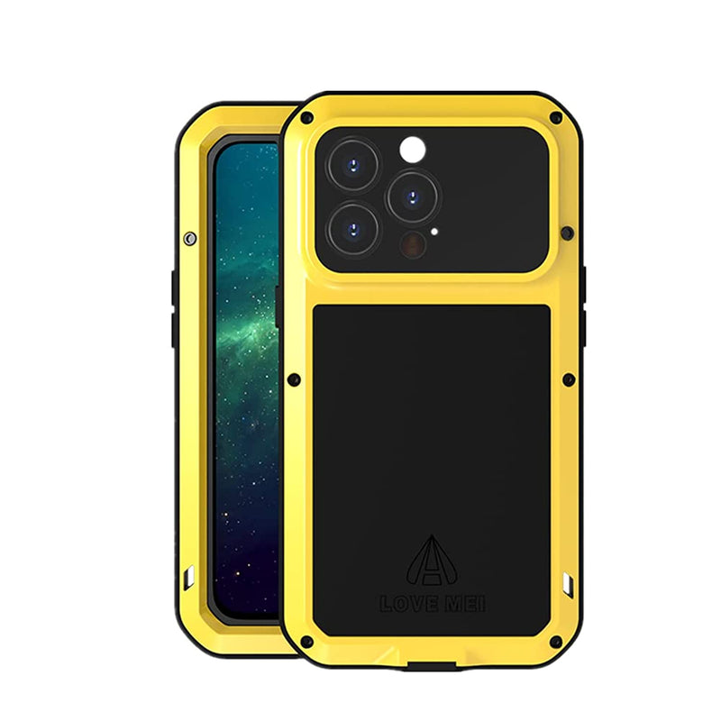 Love Mei For Iphone 13 Pro Case Outdoor Sports Waterproof Military Heavy Duty Shockproof Dust Dirt Proof Hybrid Aluminum Metal Silicone Tempered Glass Case Hard Cover For Iphone 13 Pro 6 1 Yellow