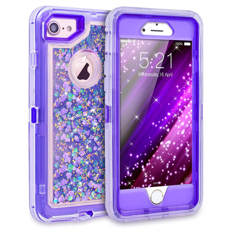 Iphone 8 Case Iphone 7 Case Iphone 6 Case Glitter 3D Bling Sparkle Flowing Liquid Case For Girls 3 In 1 Tpu Silicone Pc Protective Shockproof Defender Cover For Iphone 8 7 6S 6 Purple