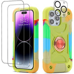 Heavy Duty Shockproof Military Grade Rugged Cover with 2 Pack Glass Screen Protector + 1 Pack Camera Lens Protector for iPhone 14 Pro Max 777