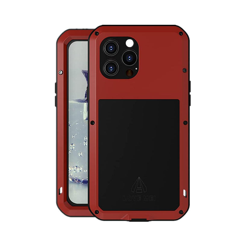 Love Mei For Iphone 13 Pro Max Case Outdoor Sports Waterproof Military Heavy Duty Shockproof Dustproof Hybrid Aluminum Metal Silicone Tempered Glass Case Cover For Iphone 13 Pro Max 6 7 Red