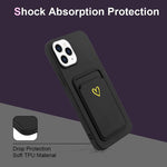 Lsl Iphone 13 Pro Max Wallet Case With Screen Protector Soft Liquid Silicone Cute Heart Pattern Card Slot Slim Anti Scratch Shockproof Protective Card Holder Case Cover For Iphone 13 Pro Max Black