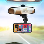 Car Phone Holder Mount 360 Degrees Free Rotate Adjustable Suspension Mount Phone Holder Multi Function Rearview Mirror Cell Phone Holder For All Mobile Phones