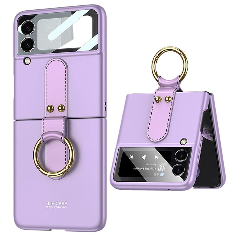 Luxury Samsung Galaxy Z Flip 3 Case Ring Buckle Kickstand Pc Protective Cover For Samsung Galaxy Z Flip 3 5G Glass Camera Lens Protector Purple