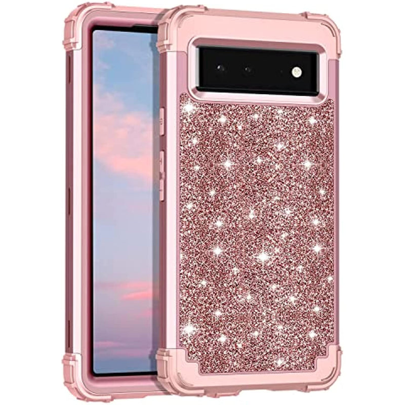 Google Pixel 6A 5G Case Glitter Sparkly Shockproof Heavy Duty Protective Cover