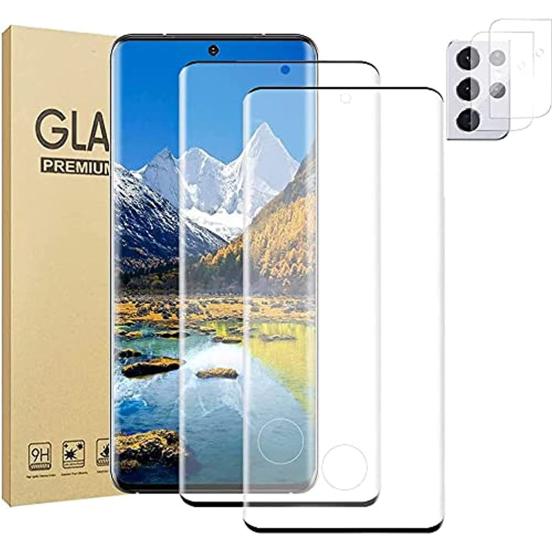2 2 Pack Galaxy S21 Ultra Screen Protector 2 Pack Camera Lens Protector 9H Hardnessfingerprint Unlock Hd Clear 3D Curved Tempered Glass Film For Samsung Galaxy S21 Ultra 5G6 8