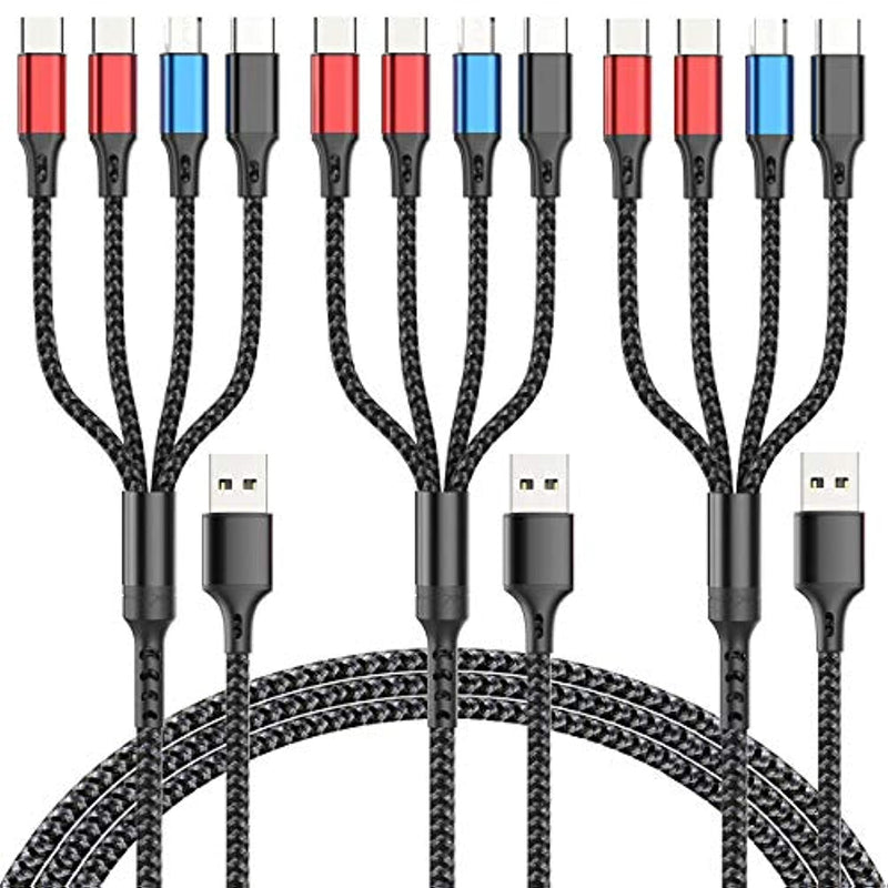 3Pack 5Ft Multi Usb Charging Cable 3A Braided Universal 4 In 1 Iphone Charger Cord
