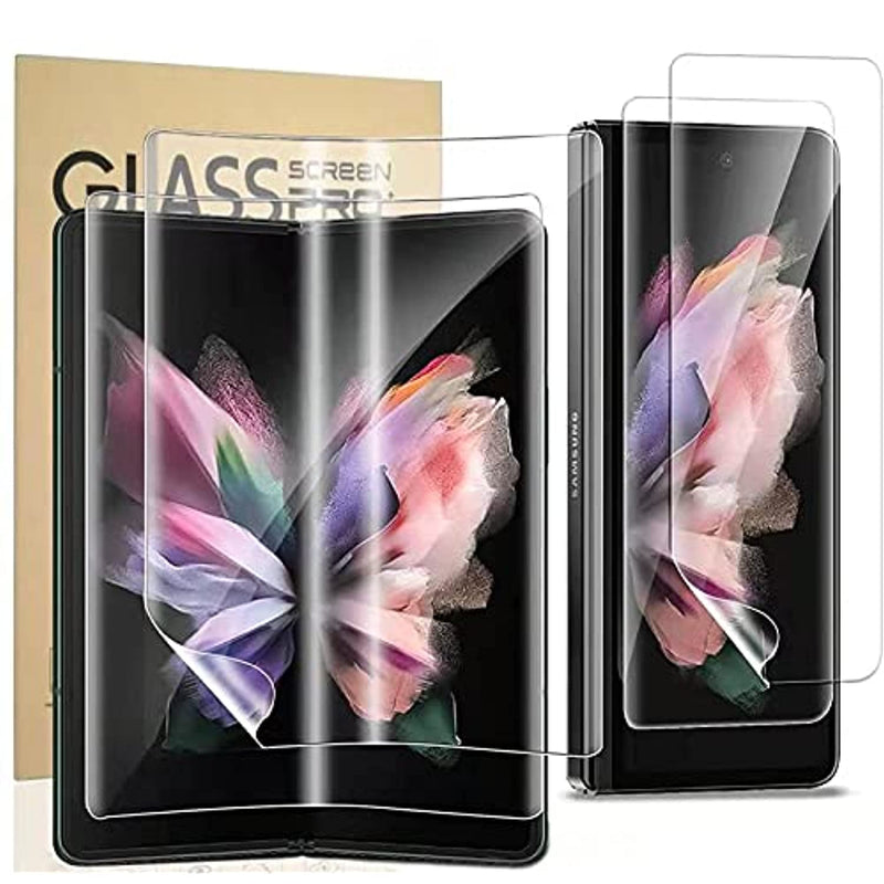 Screen Protector For Samsung Galaxy Z Fold 3 5G Flexible Tpu Screen Protector 2 Pack Front With 2 Pack Inside Fingerprint Unlock Case Friendly Bubble Free Anti Scratch