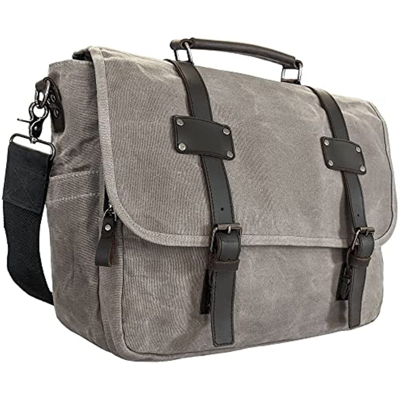 Genuine Leather Canvas Messenger Bag For Office Professionals School Students Travel
