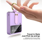 Luxury Samsung Galaxy Z Flip 3 Case Ring Buckle Kickstand Pc Protective Cover For Samsung Galaxy Z Flip 3 5G Glass Camera Lens Protector Purple