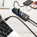 7 Port Usb Data Hub Splitter With One Smart Charging Port And Individual On Off Switches And 5V 4A Power Adapter Usb Extension For Macbook Mac Pro Mini