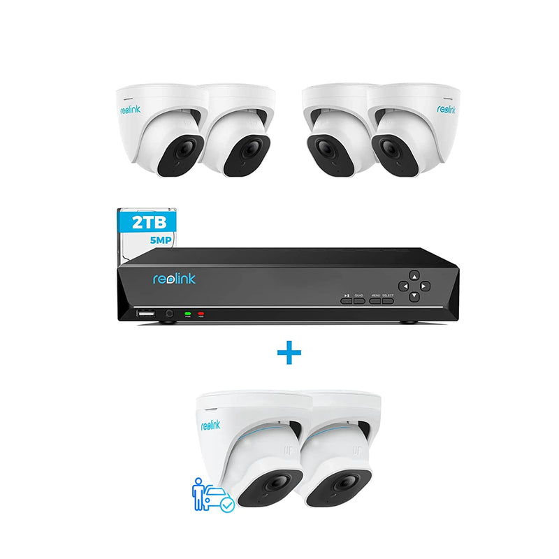 5MP PoE Security Camera 6pcs 8CH NVR with 2TB HDD (Include 4 x 18M Cat5 Cable)