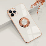 Omorro For Iphone 11 Pro Case With Ring Built In 360 Degree Rotation Ring Kickstand Cover Case With Shiny Plating Rose Gold Edge Work With Magnetic Car Mount Slim Soft Tup Case For Women Girls White