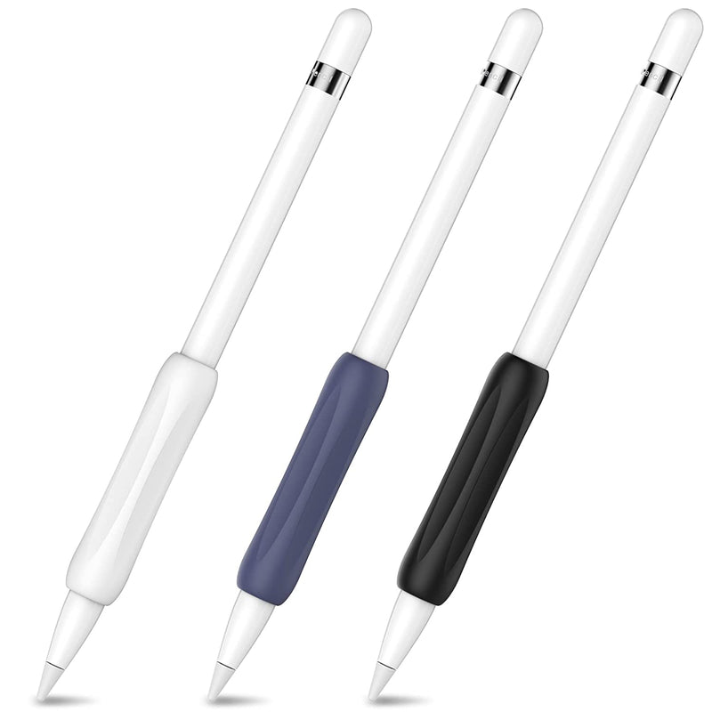 New 3 Pack Apple Pencil Grips Ergonomic Silicone Holder Sleeve Compatible With Apple Pencil 1St And 2Nd Generation Midnight Blue Black White