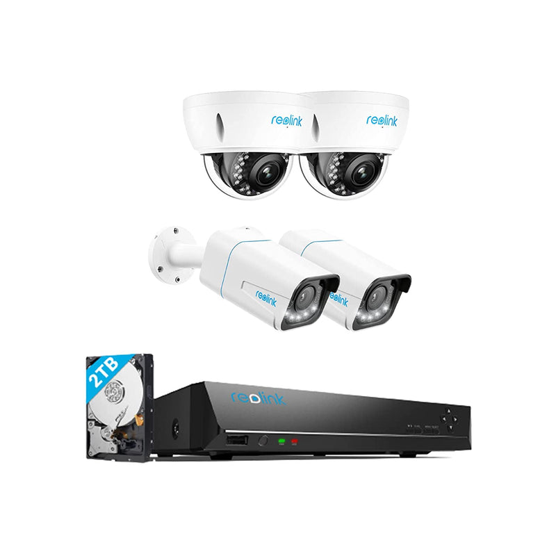 4K Security Camera with 5X Optical Zoom 2X 1x 8ch PoE NVR with Built-in 2TB HDD