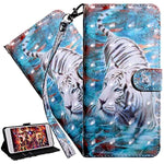 Isadenser Compatible With Samsung Galaxy S21 Fe Case For Women Case 3D Animal Design W Card Slot Holder Hand Strap Flip Folio Pu Leather Wallet Bumper Case For Samsung Galaxy S21 Fe 3D Art Tiger Bx