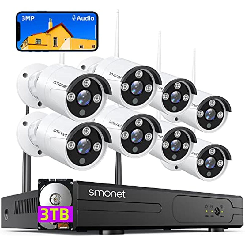 3Mp Wireless Security Camera System With Audio 3Tb Hard Drive 8Ch Wifi Home Surveillance Dvr Kits
