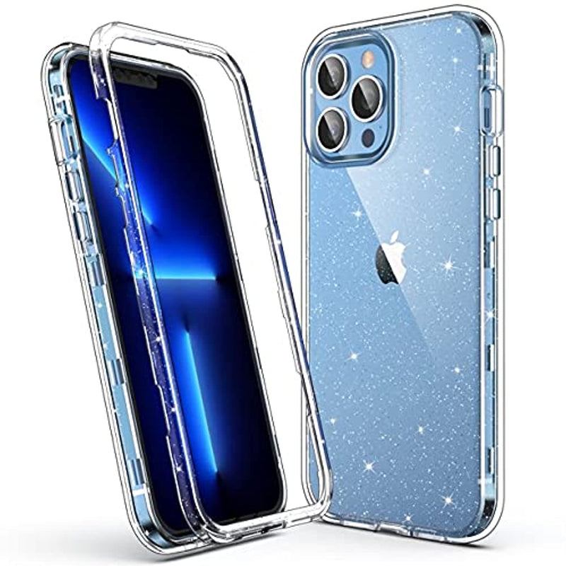 Ulak Compatible With Iphone 13 Pro Max Case Clear Glitter Heavy Duty Hybrid 3In1 Rugged Shockproof Women Girls Transparent Protective Bling Sparkle Cover For Iphone 13 Pro Max 6 7Inch Glitter