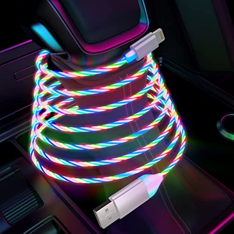 6Ft Led Light Up Flowing Iphone Charging Cable Flat Led Lightning Charge Cord