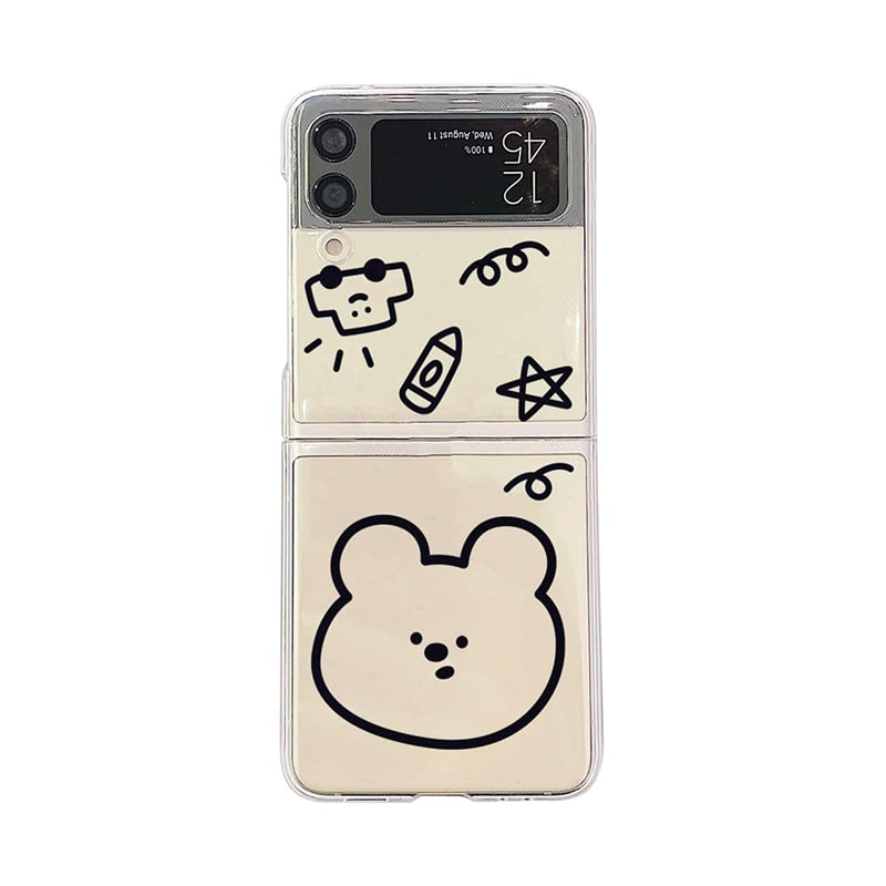 Cute Stick Figure Bear Clear Hard Pc Phone Case For Samsung Galaxy Z Flip 3 Cover Folding Display Women Girls Skin For Galaxy Zflip3