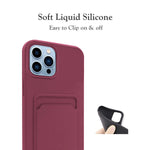 Unov Case Compatible With Iphone 13 Pro Max Soft Silicone Slim Protective Case With Card Holder Sleeve Wallet Card Pocket Cover Case 6 7 Inch Wine Red