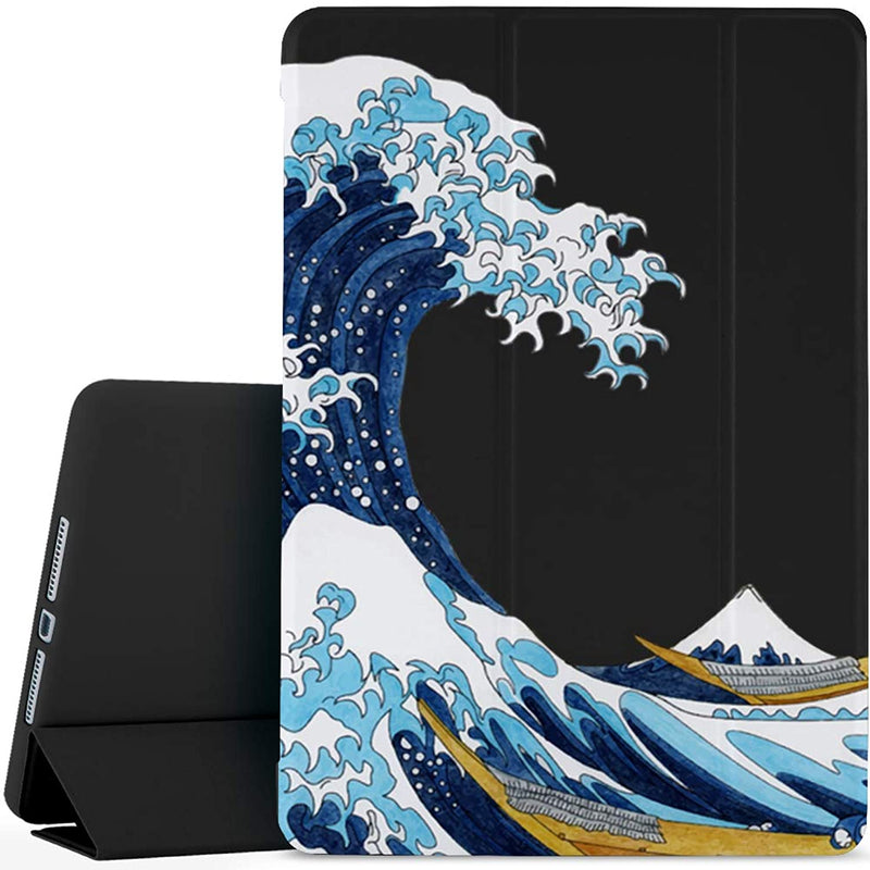 Cartoon Wave Pad Case Cover For 10 2 Ipad 2020 Black Case Sea Wave Anti Scratch Shockproof Lightweight Smart Trifold Stand Cover Soft Tpu Cover For 10 2 Ipad 2020