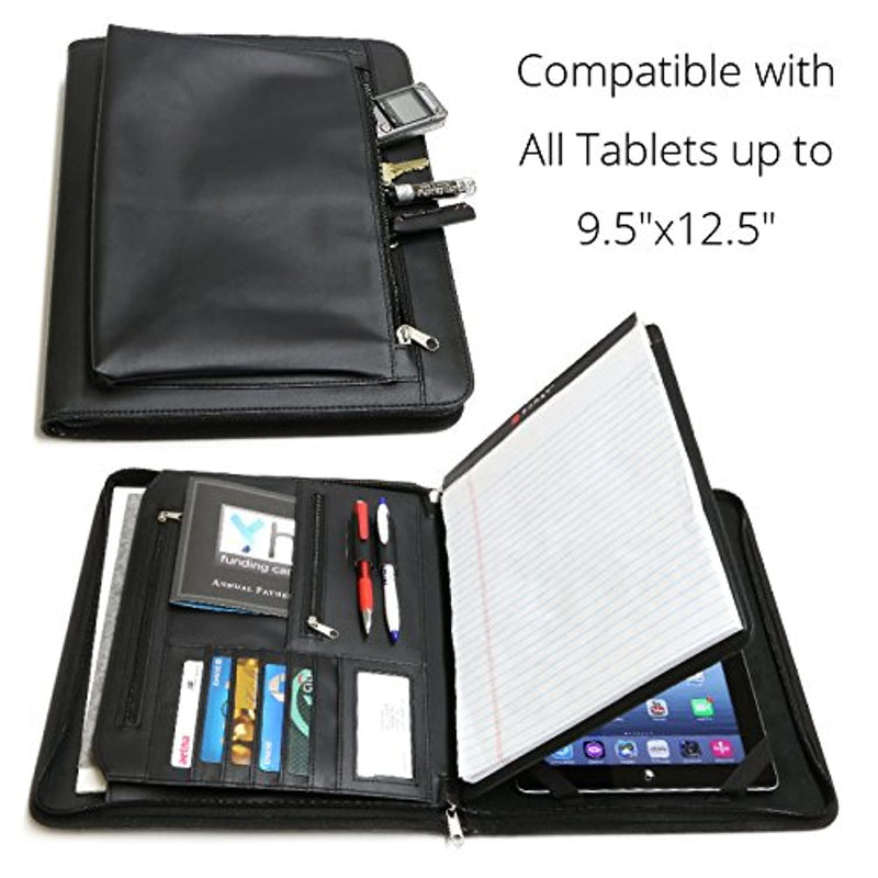 Universal Business Leather Portfolio For All Tablets Up To 9 5X12 5 Ipad Pro12 9 9 7 12 3 4 Air Mini 2017 Microsoft Surface Pro 3 4 Samsung Galaxy With Built In Easel Stand