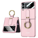Demcert For Samsung Galaxy Z Flip 3 Case With Ring Hard Pc Back Ultra Thin Hard 9H Glass Camera Lens Protector Shockproof Cover For Samsung Galaxy Z Flip 3 5G Pink