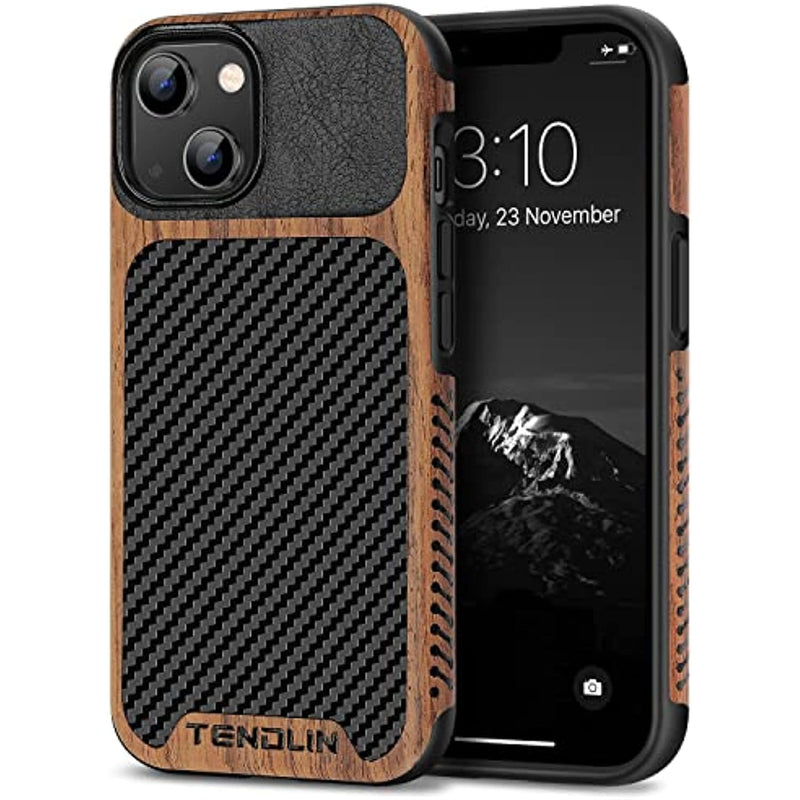 Compatible With Iphone 14 Case Wood Grain With Carbon Fiber Texture Design