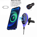 Magnetic Wireless Charger Car Mount For Iphone 12 Series Car Phone Mount Compatible With Magsafe Cases With Secure Air Vent Clamp And Qc 3 0 Car Charger Blue