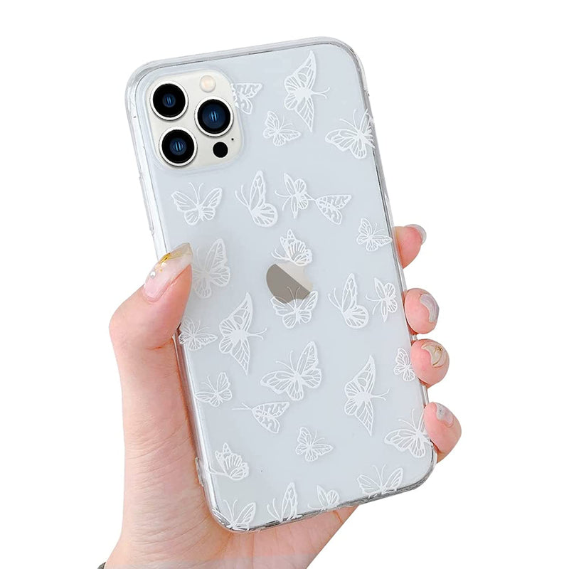 Lchulle Butterfly Case Compatible With Iphone 13 Pro Max Case Fashion Cute Hollow Butterfly Design For Girls Women Crystal Clear Soft Tpu Bumper Shockproof Protective Case Cover White