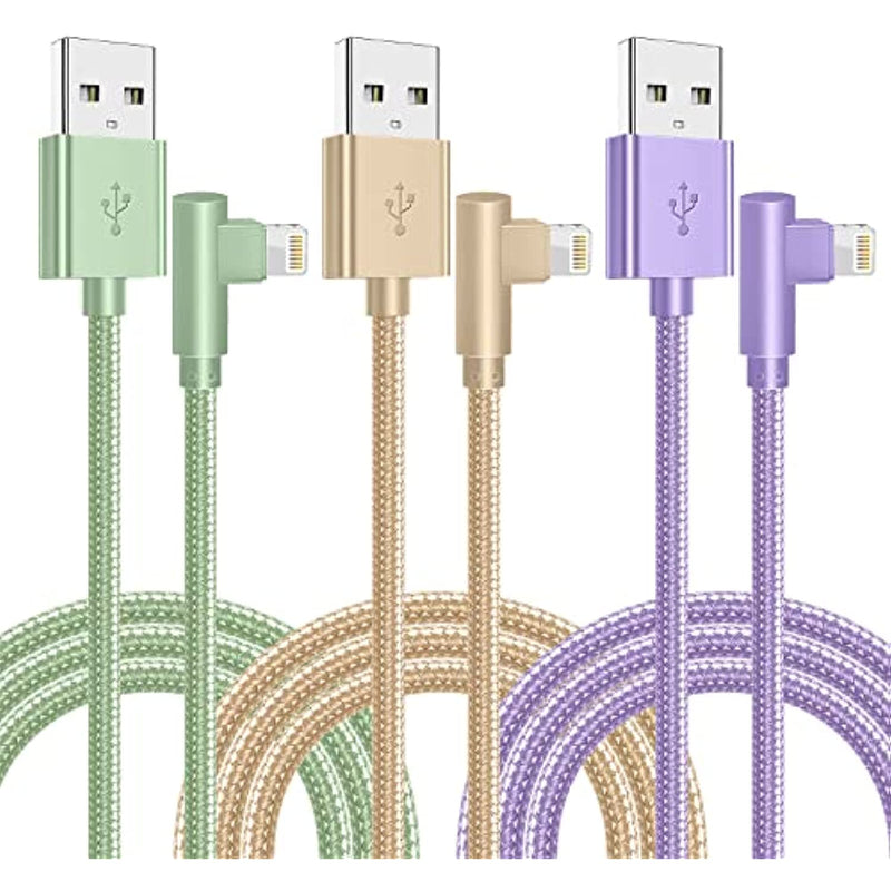 Iphone Charger Lightning Fast Charging Cable 90 Degree Nylon Braided Cord